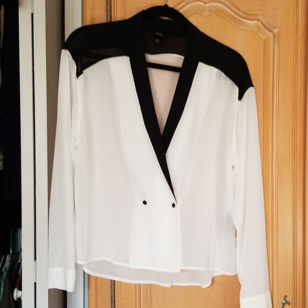 - Sheer tuxedo style top